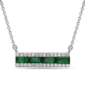 Hemsleys Collection 14K Baguette Cut Emerald & Diamond Bar Necklace
