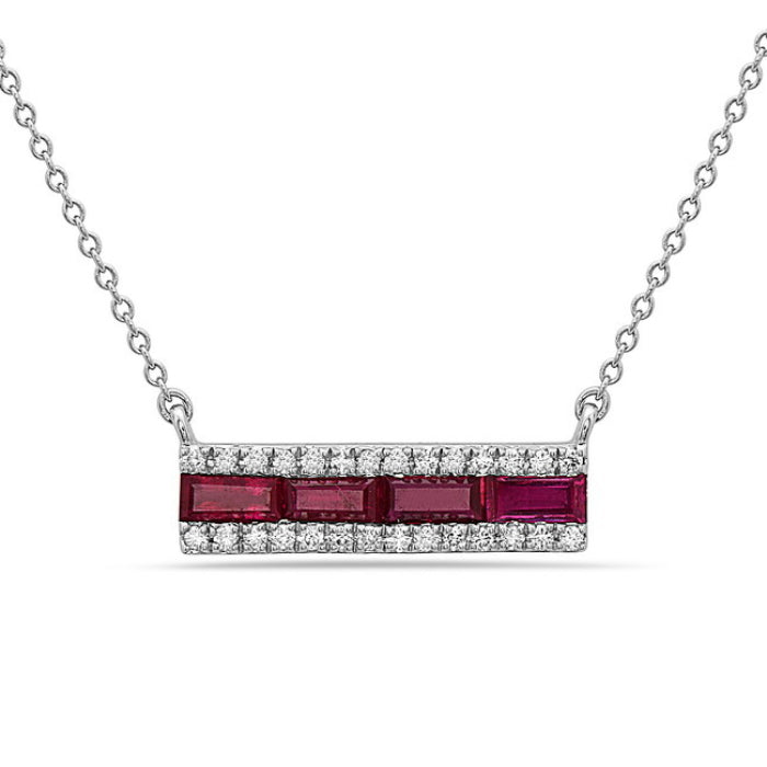 Hemsleys Collection 14K Baguette Cut Ruby & Diamond Bar Necklace