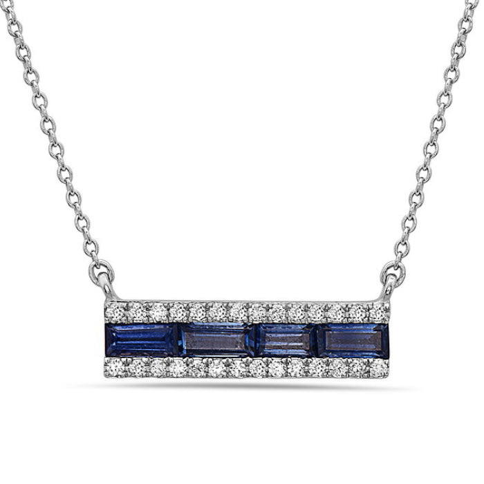 Hemsleys Collection 14K Baguette Cut Blue Sapphire & Diamond Bar Necklace