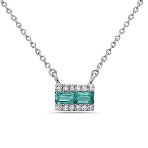 Hemsleys Collection 14K Baguette Cut Emerald & Diamond Mini Bar Necklace