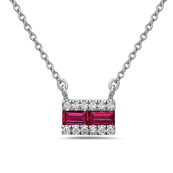 Hemsleys Collection 14K Baguette Cut Ruby & Diamond Mini Bar Necklace