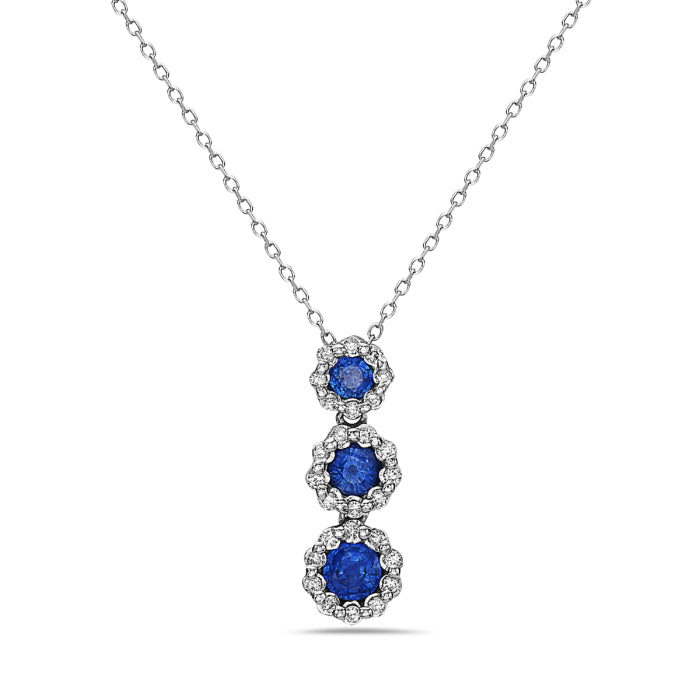 Hemsleys Collection 14K Round Blue Sapphire & Diamond Halo Drop Pendant