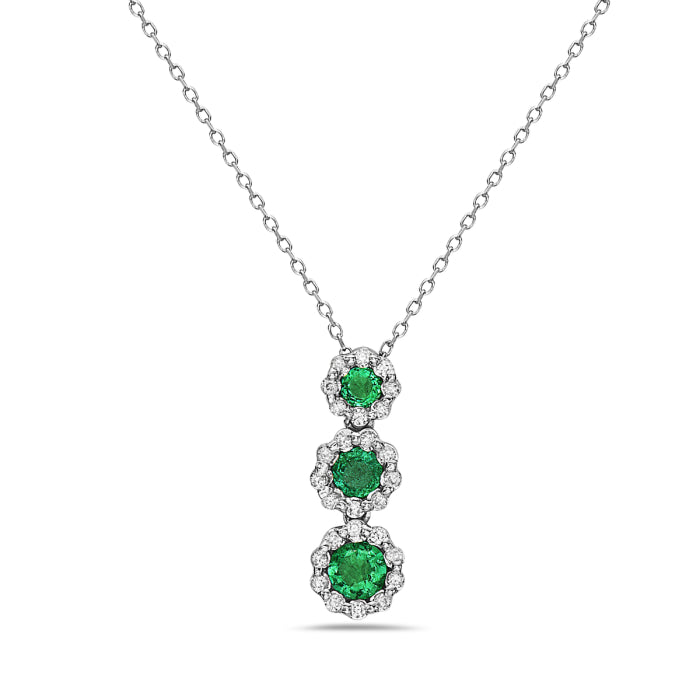 Hemsleys Collection 14K Round Emerald & Diamond Halo Drop Pendant