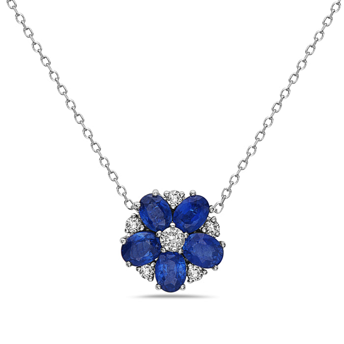 Hemsleys Collection 14K Oval Blue Sapphire & Diamond Flower Shape Pendant