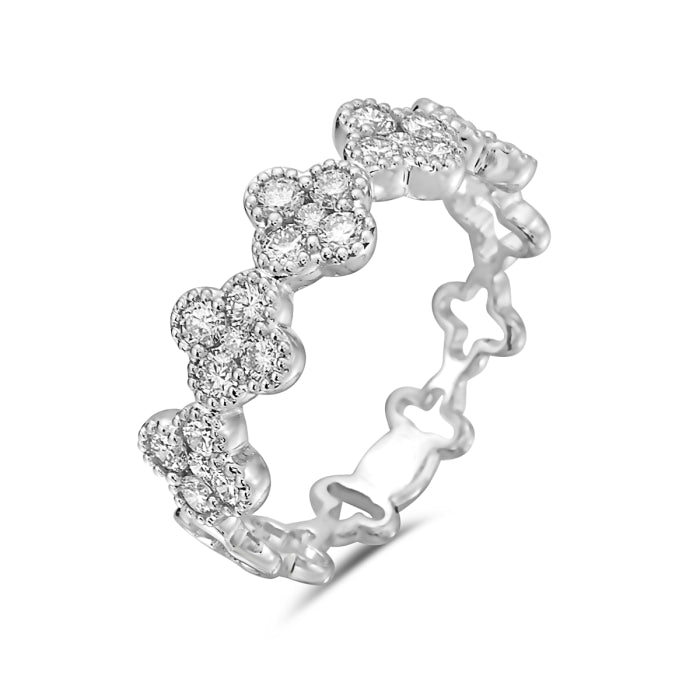 Hemsleys Collection 18K Clover Shape Round Diamond Half Eternity Ring