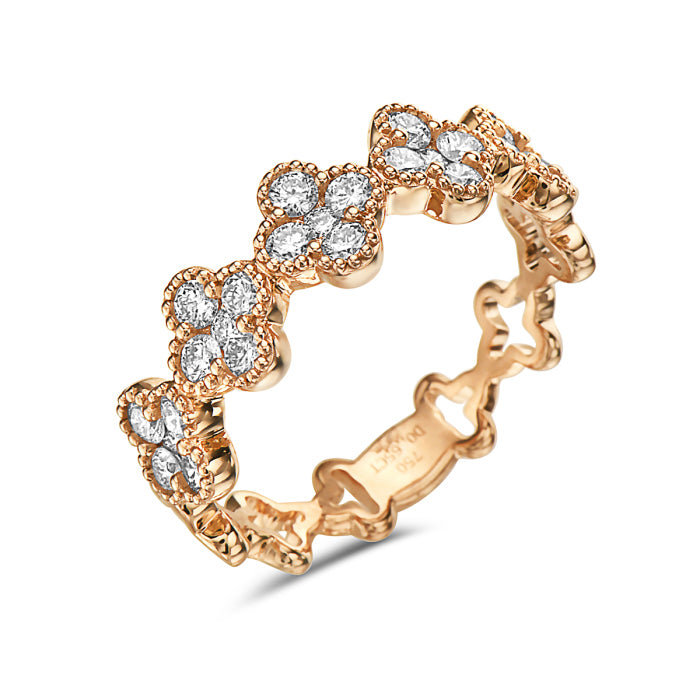 Hemsleys Collection 18K Clover Shape Round Diamond Half Eternity Ring ...