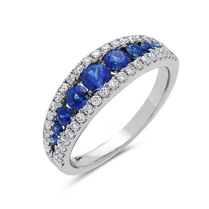 Hemsleys Collection 14K Graduated Blue Sapphire Diamond Ring