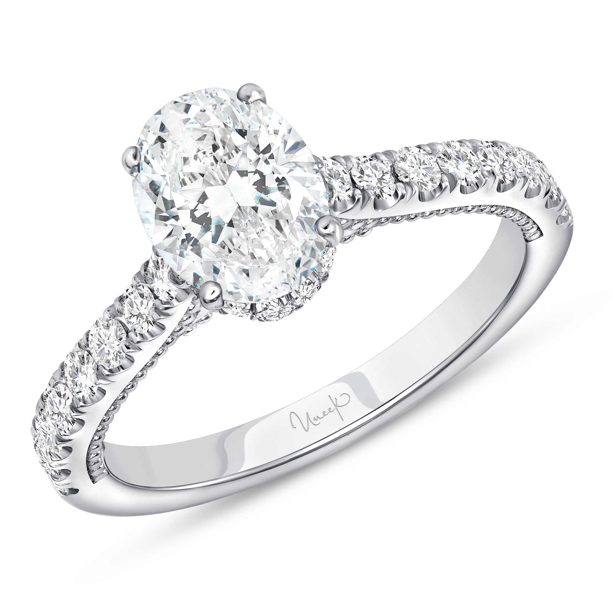 Uneek 14K Oval Diamond 4-Prong Engagement Ring