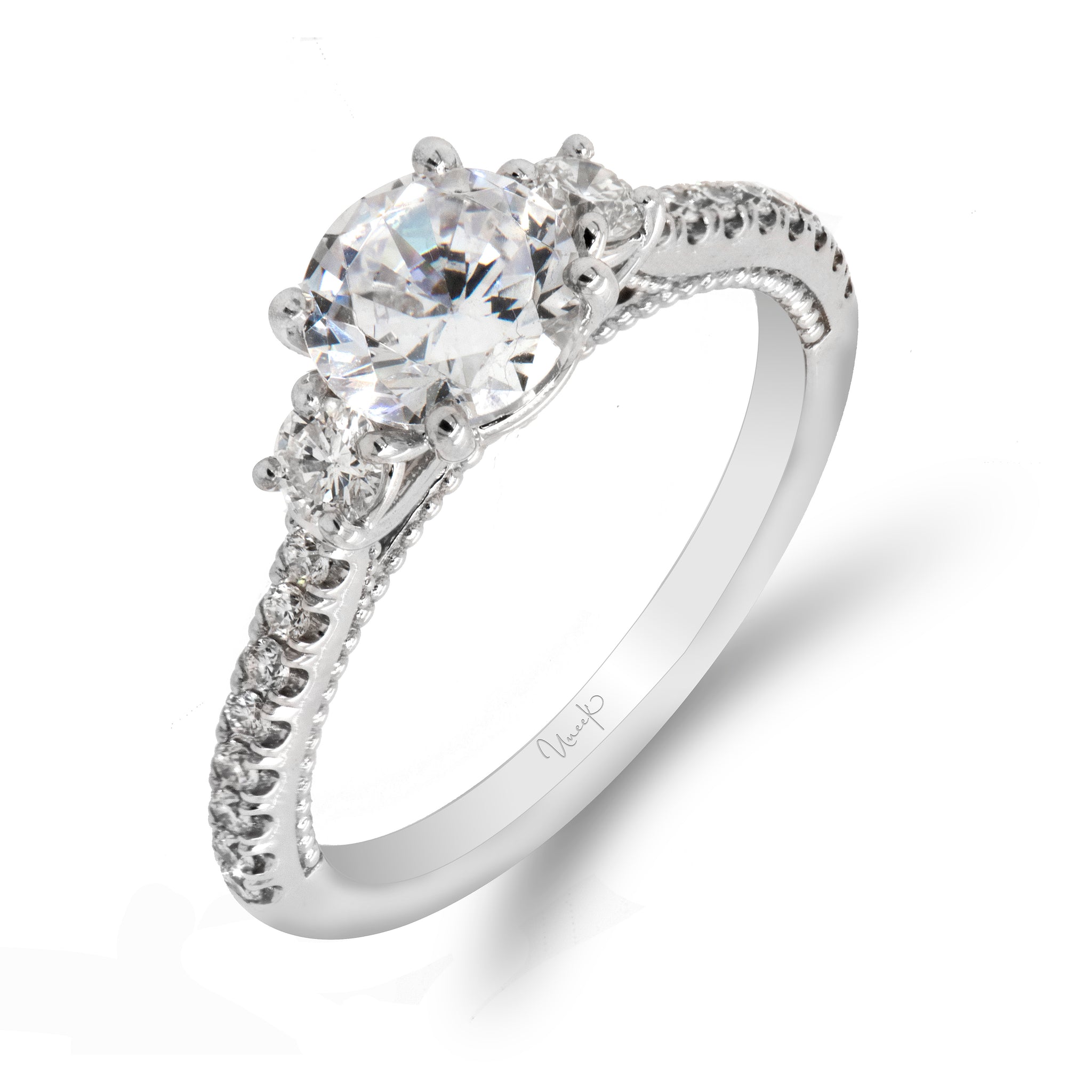 Uneek 14K Round Diamond 3-Stone Engagement Ring