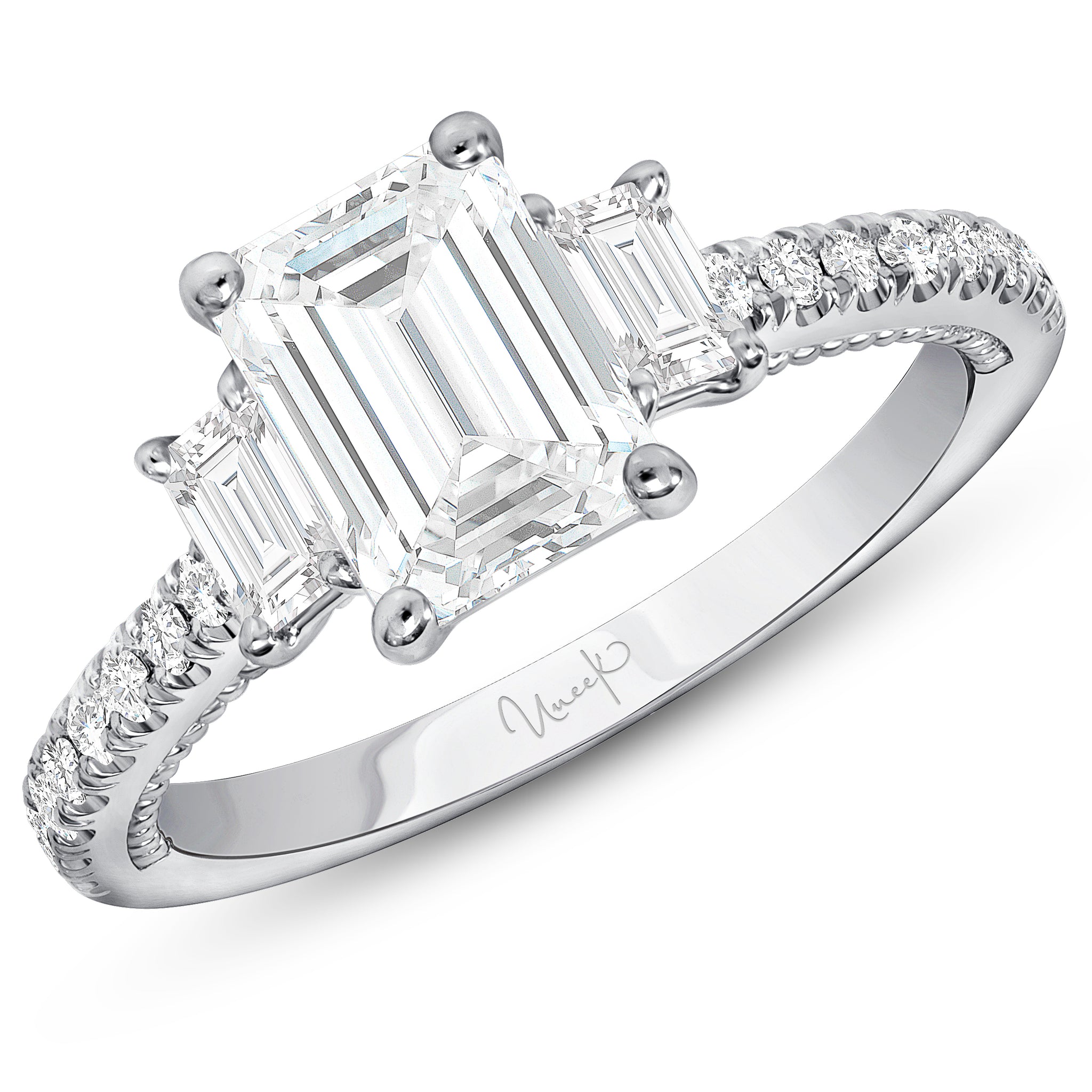 Uneek 14K Emerald Cut Diamond 3-Stone Engagement Ring
