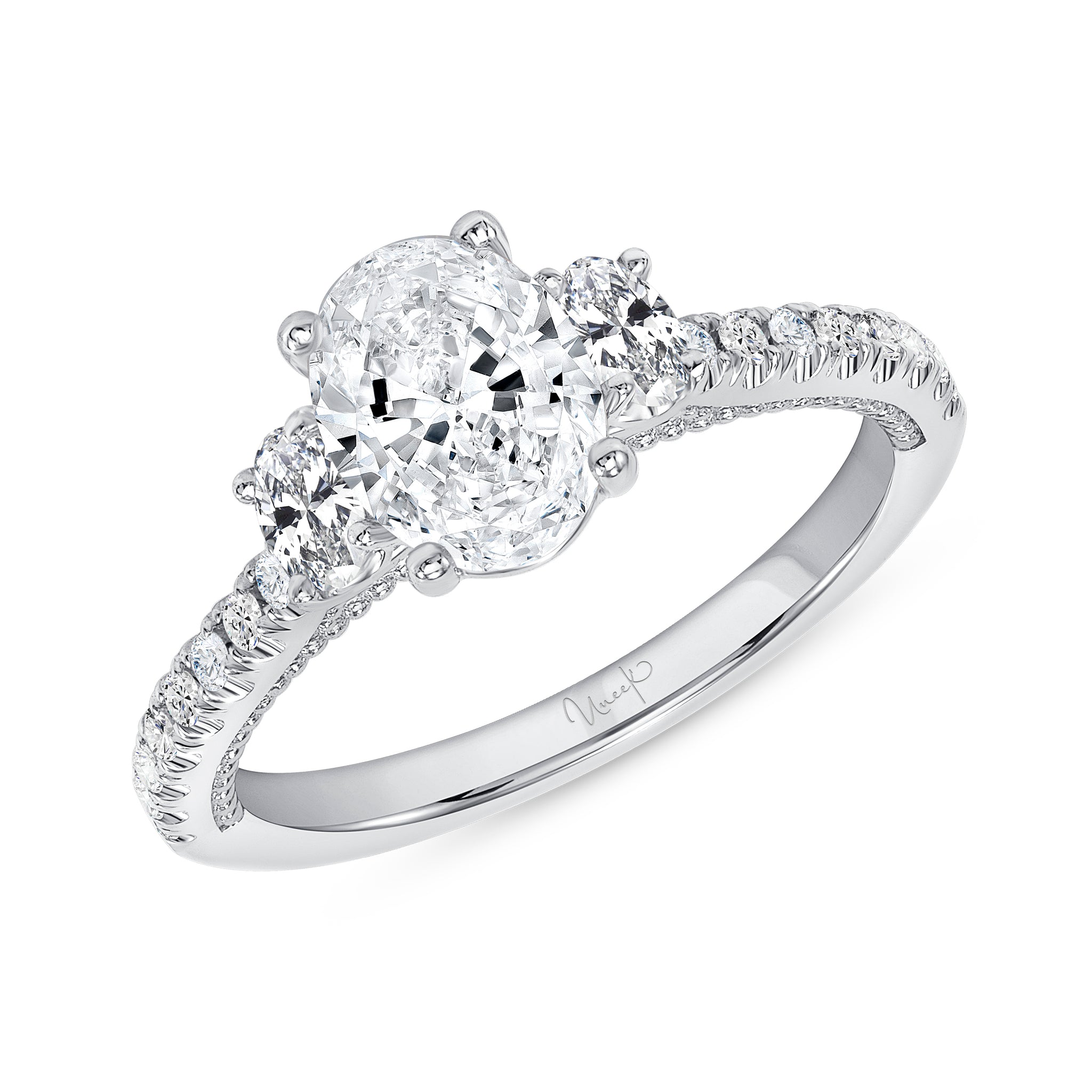Uneek 14K Oval Diamond 3-Stone Engagement Ring