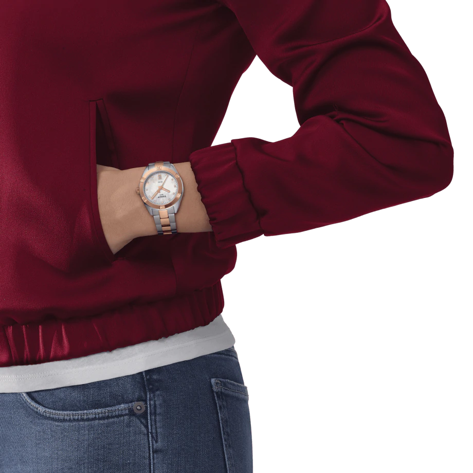 Tissot PR 100 Sport Chic Quartz (cadran blanc MOP Diamond / 36mm / bicolore or rose)