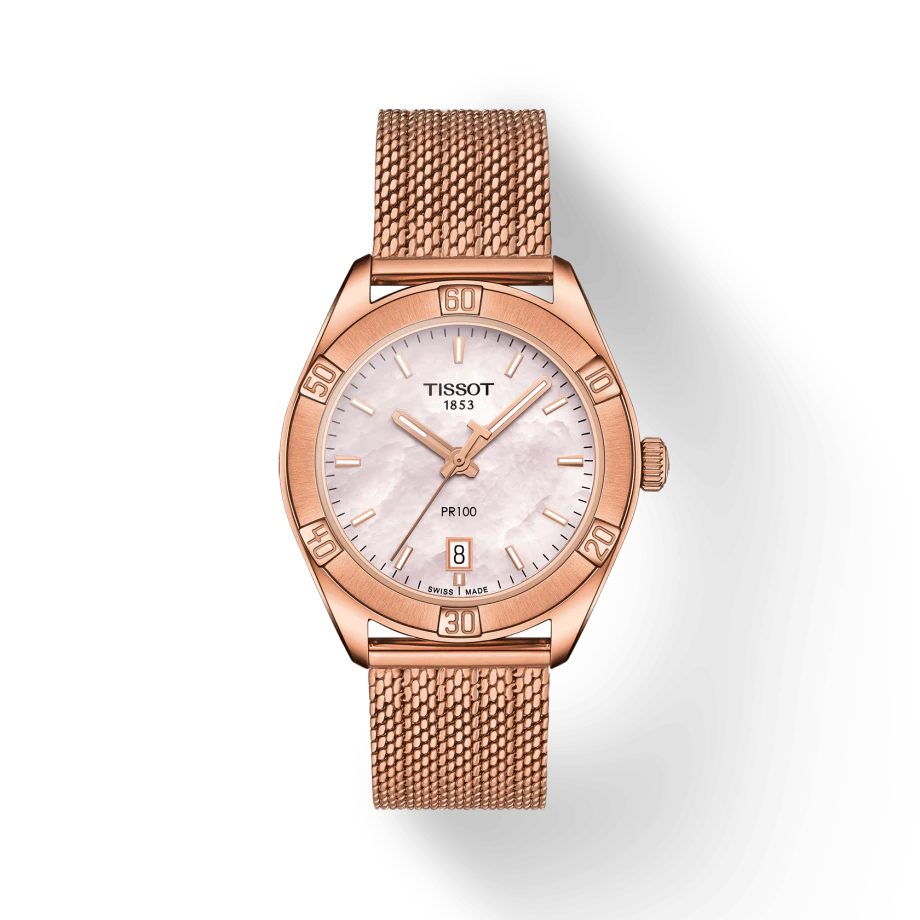 Tissot PR 100 Sport Chic Quartz (cadran MOP blanc / 36mm / or rose)
