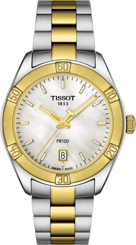 Tissot PR 100 Sport Chic Quartz (White MOP Dial / 36mm / Yellow Gold Two-Tone)