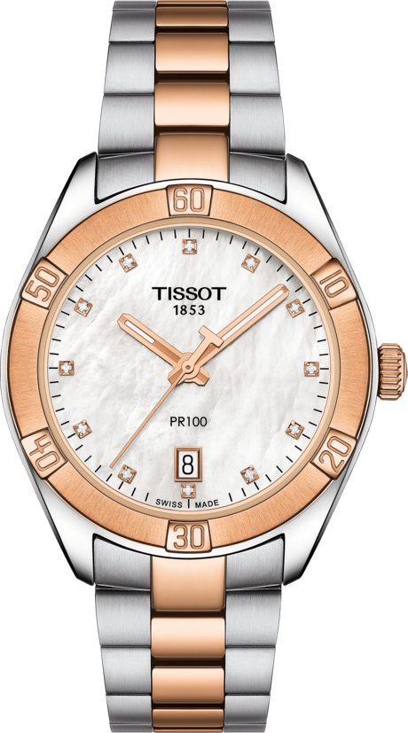 Tissot PR 100 Sport Chic Quartz (cadran blanc MOP Diamond / 36mm / bicolore or rose)
