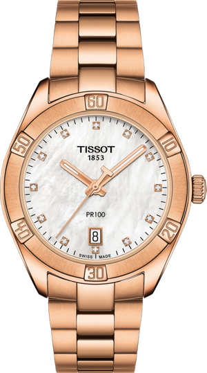 Tissot PR 100 Sport Chic Quartz (White MOP Diamond Dial / 36mm / Rose Gold)
