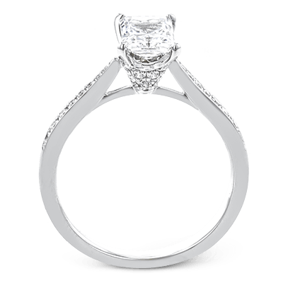 Simon G 18K Emerald Cut Diamond Engagement Ring with Diamond Pave Basket