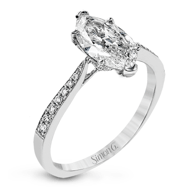 Simon G 18K Marquise Diamond Engagement Ring with Diamond Pave Basket