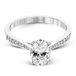 Simon G 18K Oval Diamond Engagement Ring with Diamond Pave Basket