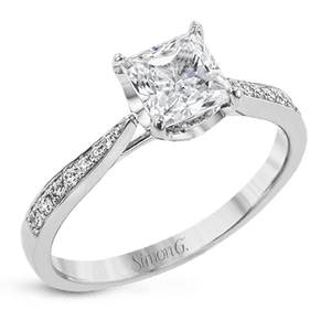 Simon G 18K Princess Cut Diamond Engagement Ring with Diamond Pave Basket