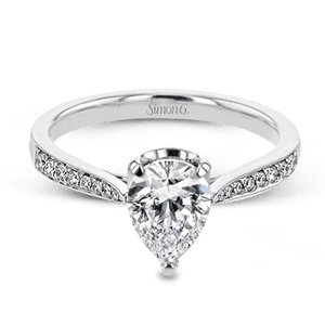 Simon G 18K Pear Shape Diamond Engagement Ring with Diamond Pave Basket