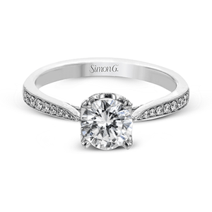 Simon G 18K Round Diamond Engagement Ring with Diamond Pave Basket