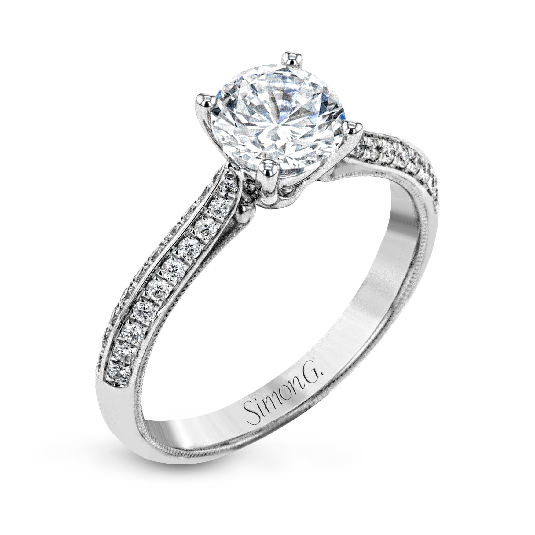 Simon G 18K Round Diamond Engagement Ring With Bombay Diamond Shank