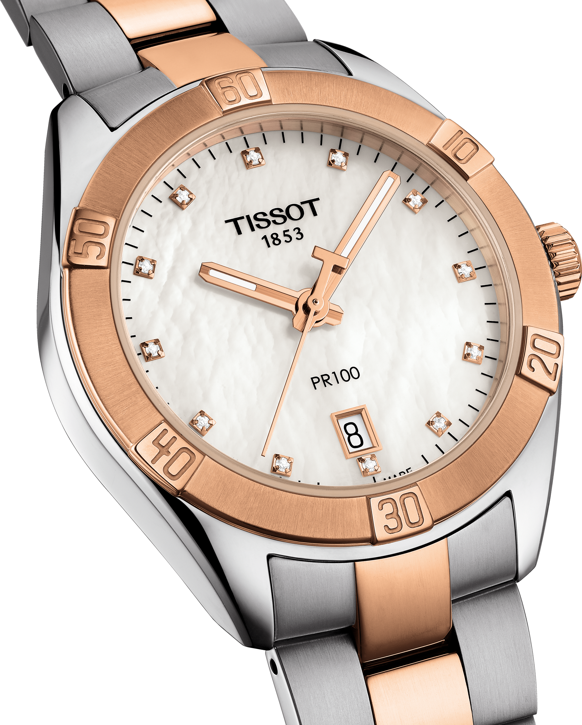 Tissot PR 100 Sport Chic Quartz (cadran blanc MOP Diamond / 36mm / bicolore or rose)