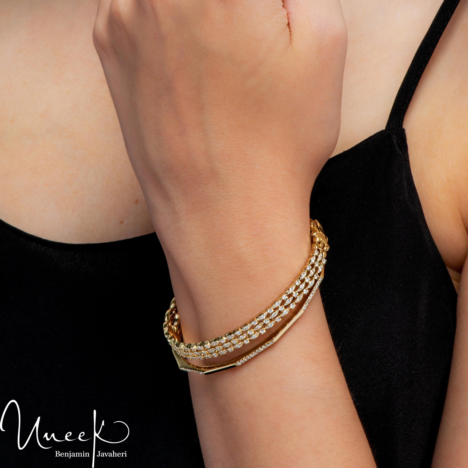 Unek 18K Diamond Three Row Bangle